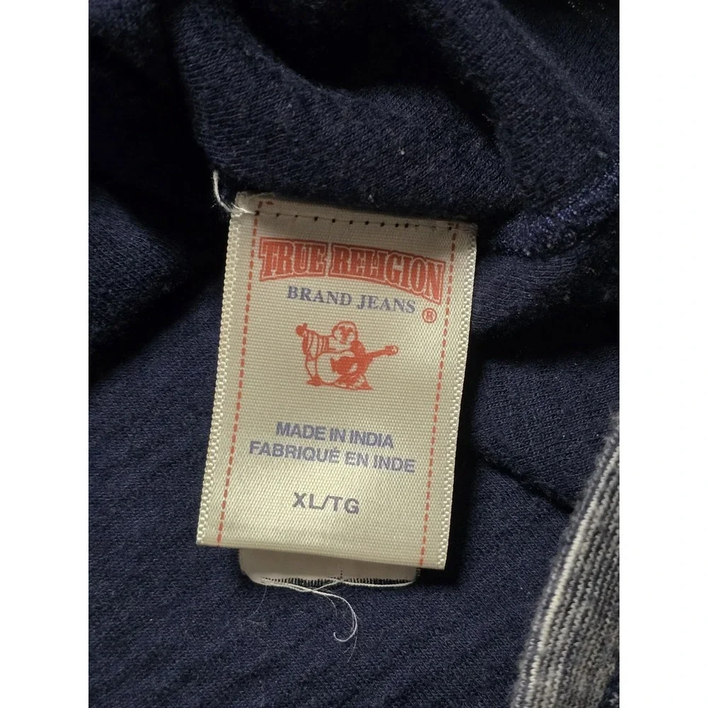 True Religion Heathered‎ Blue Henley Hoodie Jacket Mens Large Lightweight EUC
